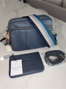 Pom Pom London Original Plus Crossbody Bag with NWT coin purse slate blue